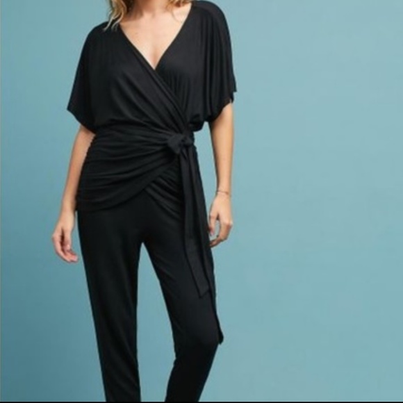 Anthropologie Pants - Anthropologie black Draped Tie Waist Jumpsuit